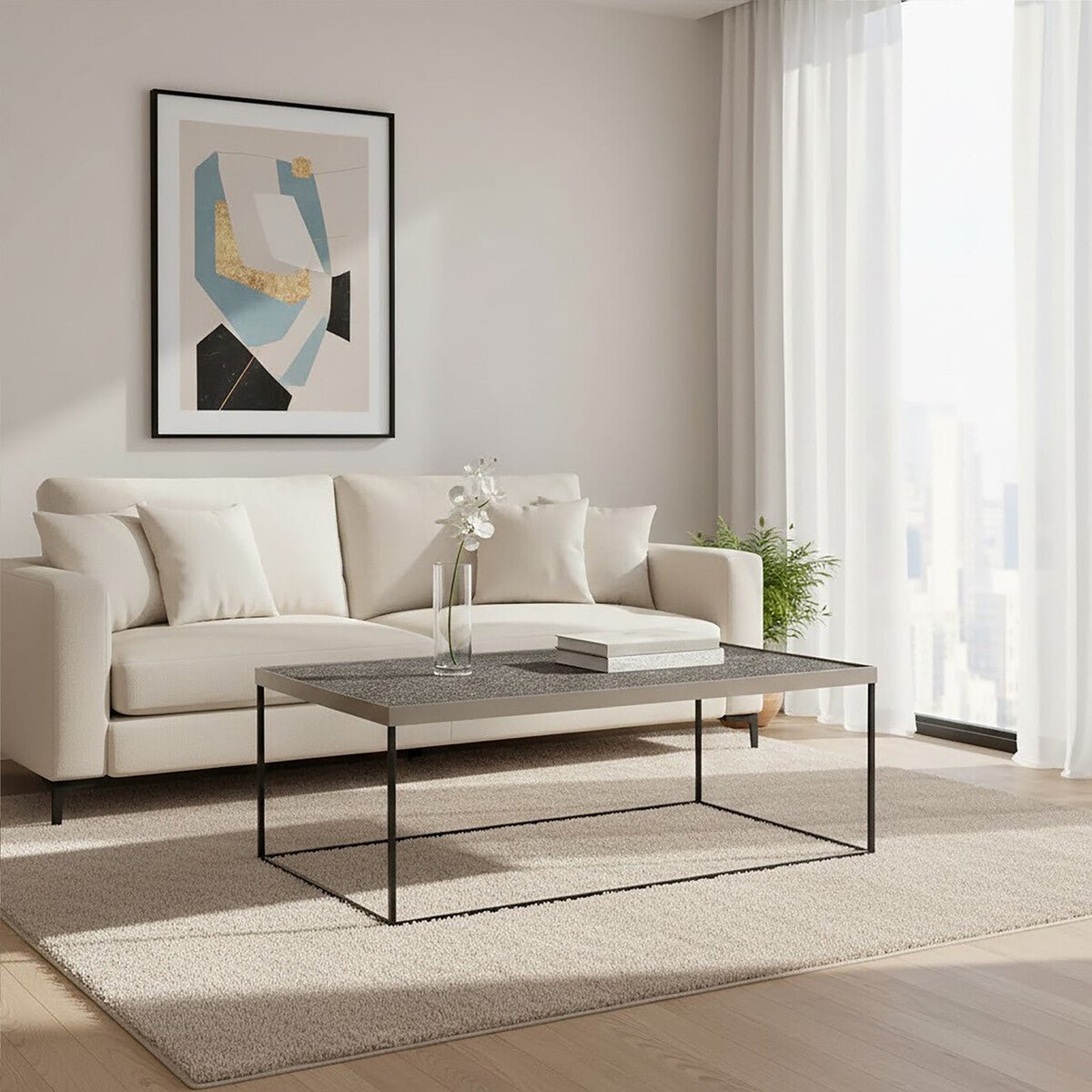 Akola Silver Finish Textured Coffee Table with Black Frame 3 - Online Bedrooms