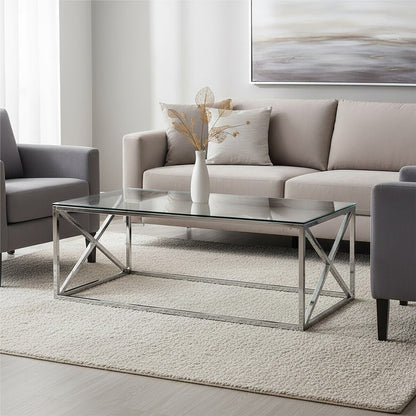 Allure Clear Glass Coffee Table with Silver Finish Frame 1 - Online Bedrooms
