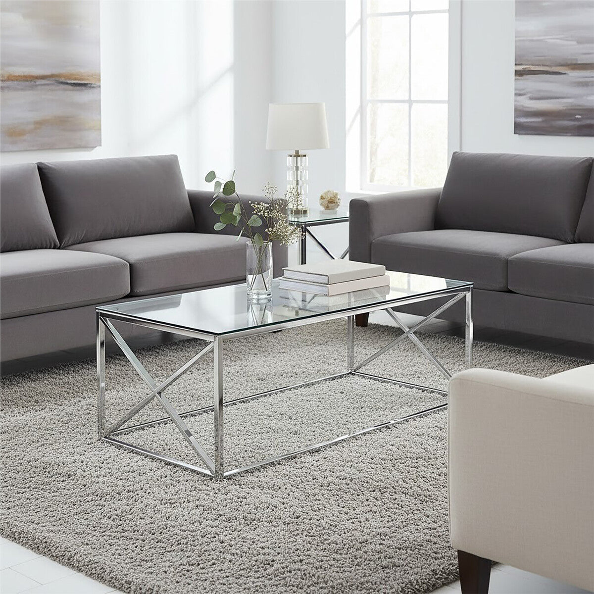 Allure Clear Glass Coffee Table with Silver Finish Frame 3 - Online Bedrooms
