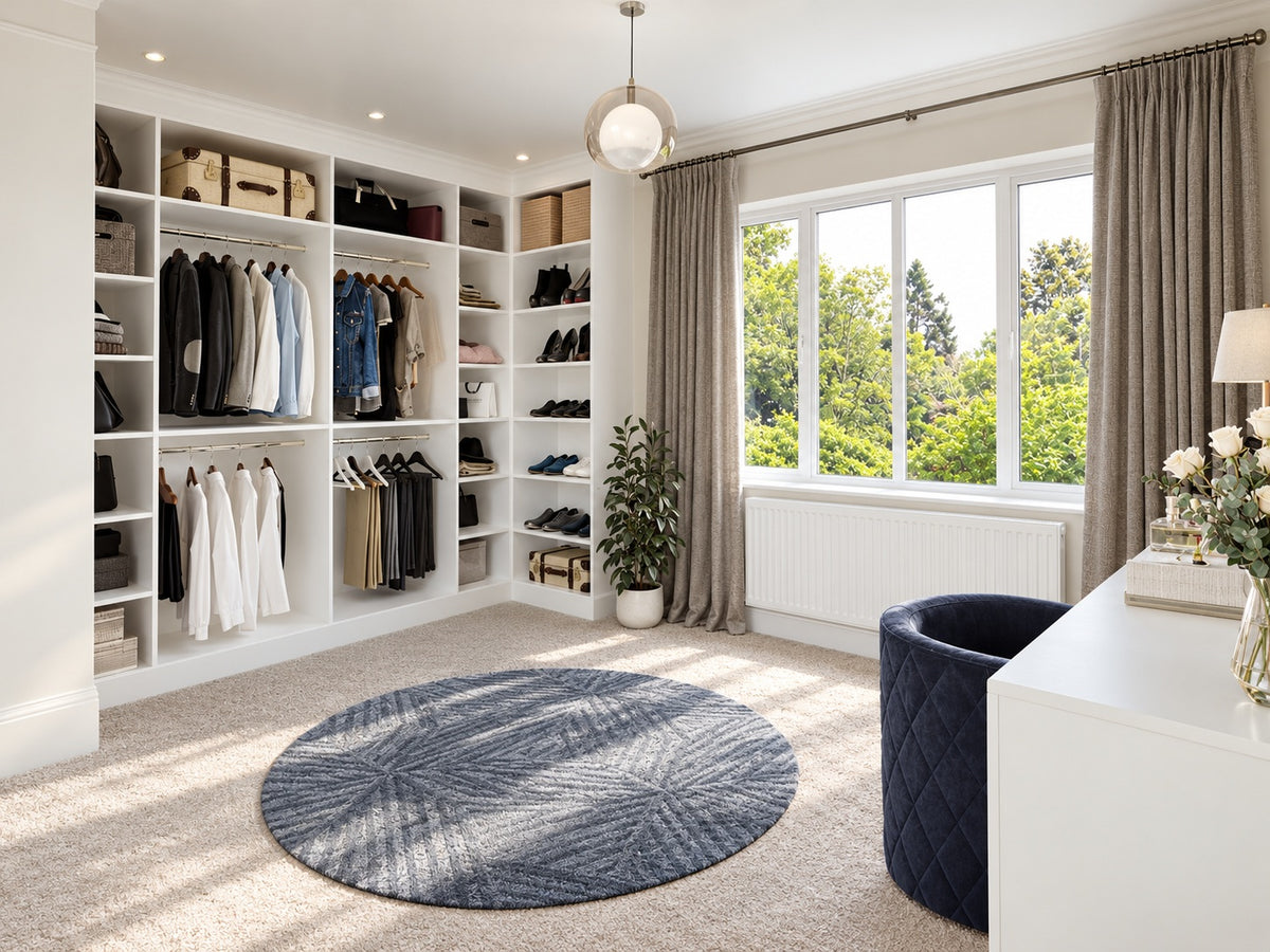 Luxury white open walk-in wardrobe storage