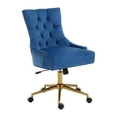 Anita Blue Velvet and Gold Base Home Office Chair 1 - Online Bedrooms
