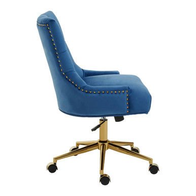 Anita Blue Velvet and Gold Base Home Office Chair 2 - Online Bedrooms