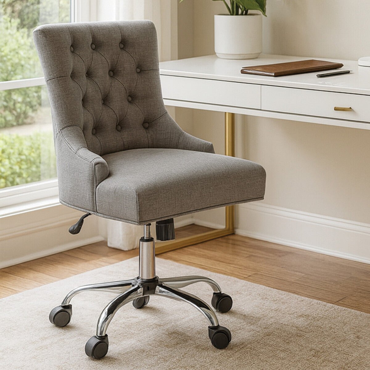 Anita Grey Fabric and Chrome Base Home Office Chair 1 - Online Bedrooms