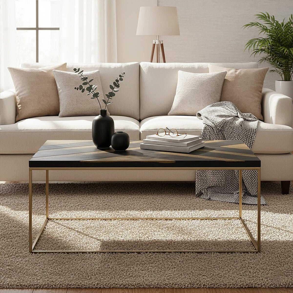 Aris Black Acacia Wood Coffee Table with Gold Inlay 3 - Online Bedrooms