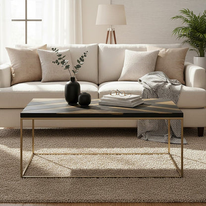 Aris Black Acacia Wood Coffee Table with Gold Inlay 3 - Online Bedrooms