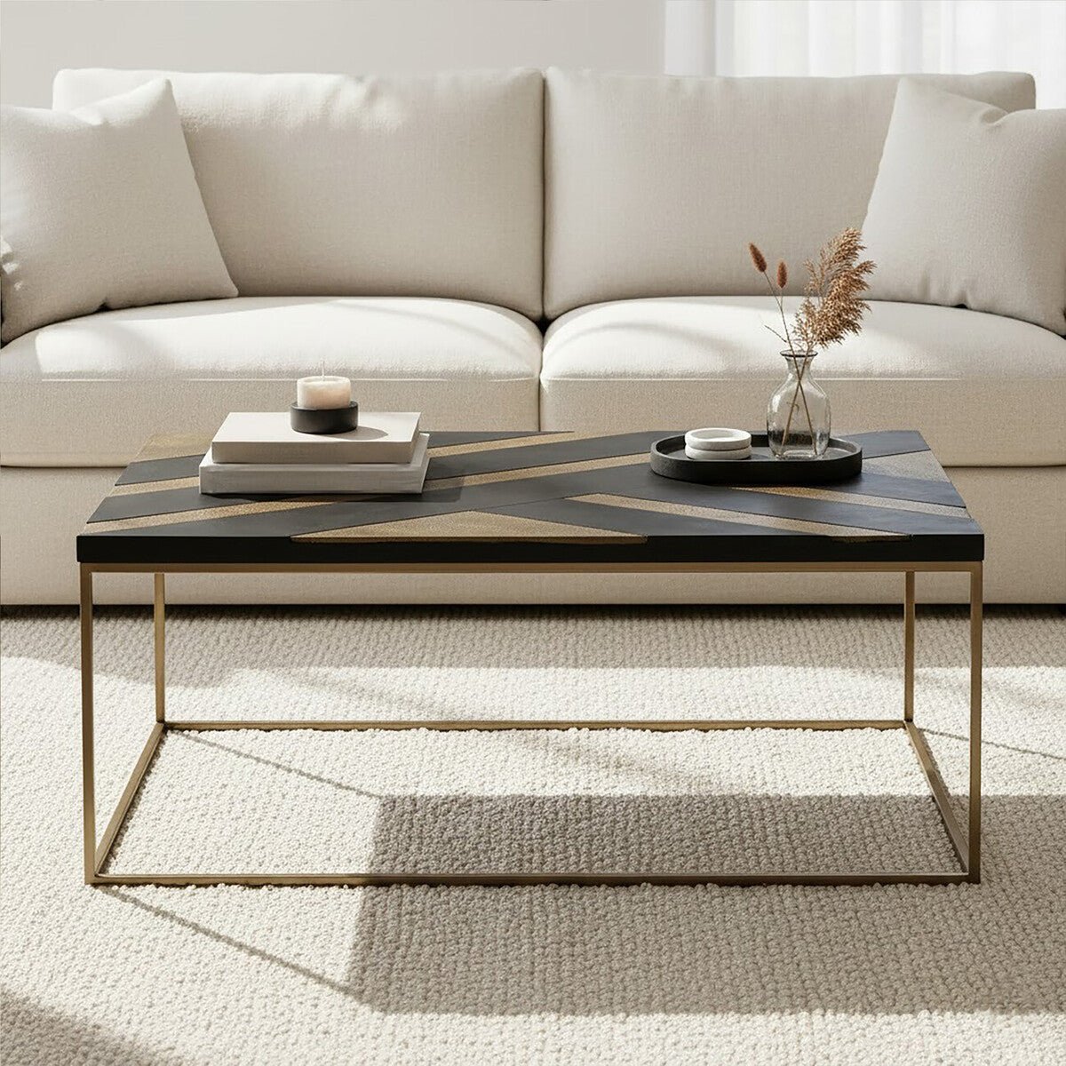 Aris Black Acacia Wood Coffee Table with Gold Inlay 1 - Online Bedrooms