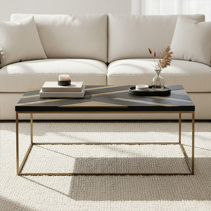 Aris Black Acacia Wood Coffee Table with Gold Inlay 1 - Online Bedrooms