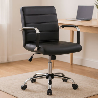 Brent Black Leather Effect And Chrome Home Office Chair 1 - Online Bedrooms