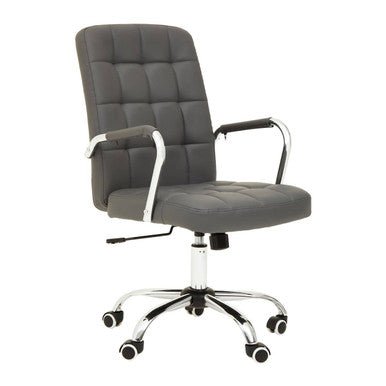 Brent Grey Leather Effect And Chrome Home Office Chair 9 - Online Bedrooms