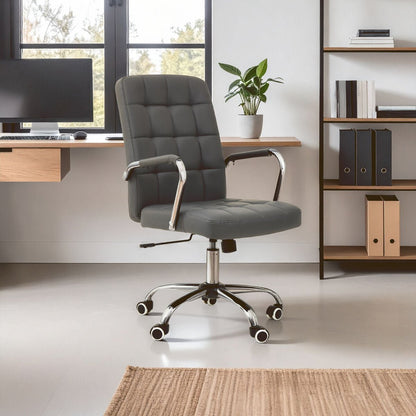 Brent Grey Leather Effect And Chrome Home Office Chair 1 - Online Bedrooms