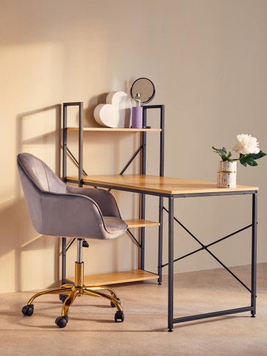 Brent Grey Velvet And Gold Base Home Office Chair 5 - Online Bedrooms