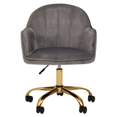 Brent Grey Velvet And Gold Base Home Office Chair 1 - Online Bedrooms