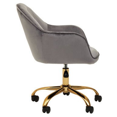 Brent Grey Velvet And Gold Base Home Office Chair 3 - Online Bedrooms