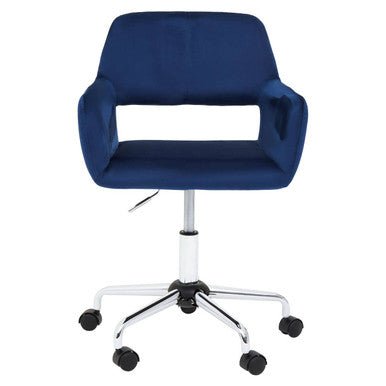 Brent Navy Velvet And Chrome Base Home Office Chair 2 - Online Bedrooms