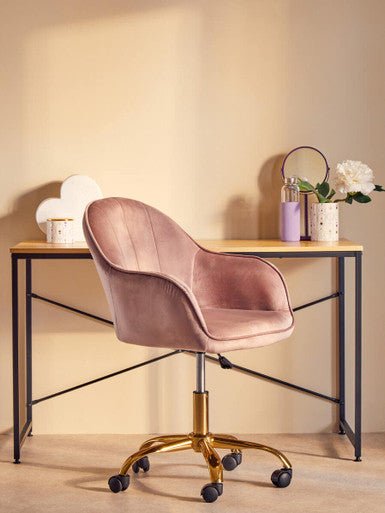 Brent Pink Velvet And Gold Home Office Chair 8 - Online Bedrooms