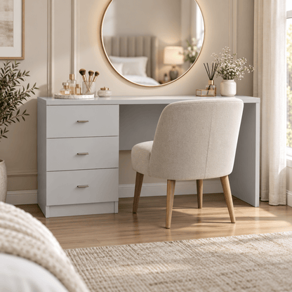 Linby 3 Drawer Dressing Table in Light Grey with left-hand drawers