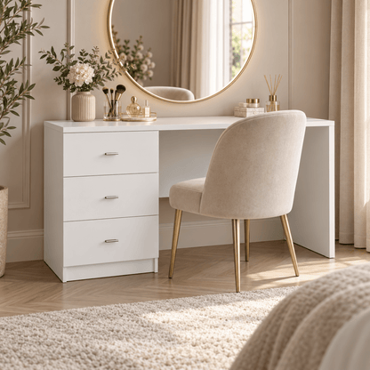 Linby 3 Drawer Dressing Table in White with left-hand drawers
