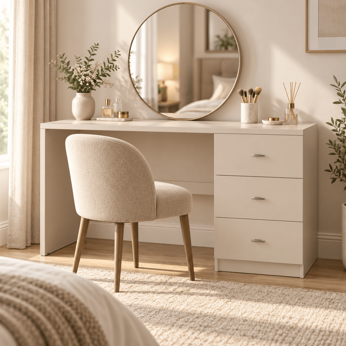 Linby 3 Drawer Dressing Table in Cashmere with right-hand drawers