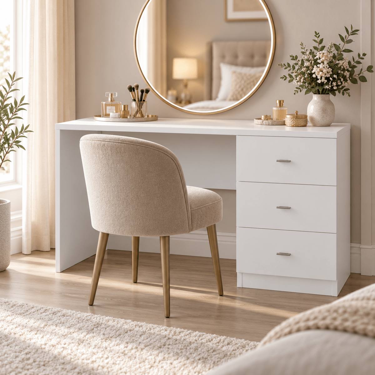 Linby 3 Drawer Dressing Table in White with right-hand drawers