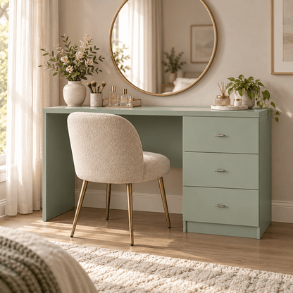 Linby 3 Drawer Dressing Table in Sage Green with right-hand drawers