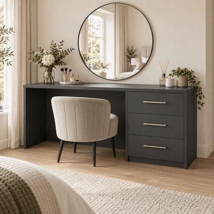 Linby 3 Drawer Dressing Table in Graphite with right-hand drawers