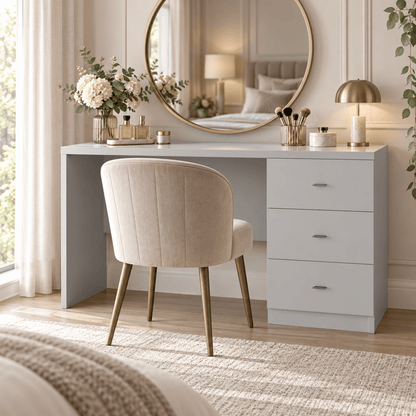 Linby 3 Drawer Dressing Table in Light Grey with right-hand drawers