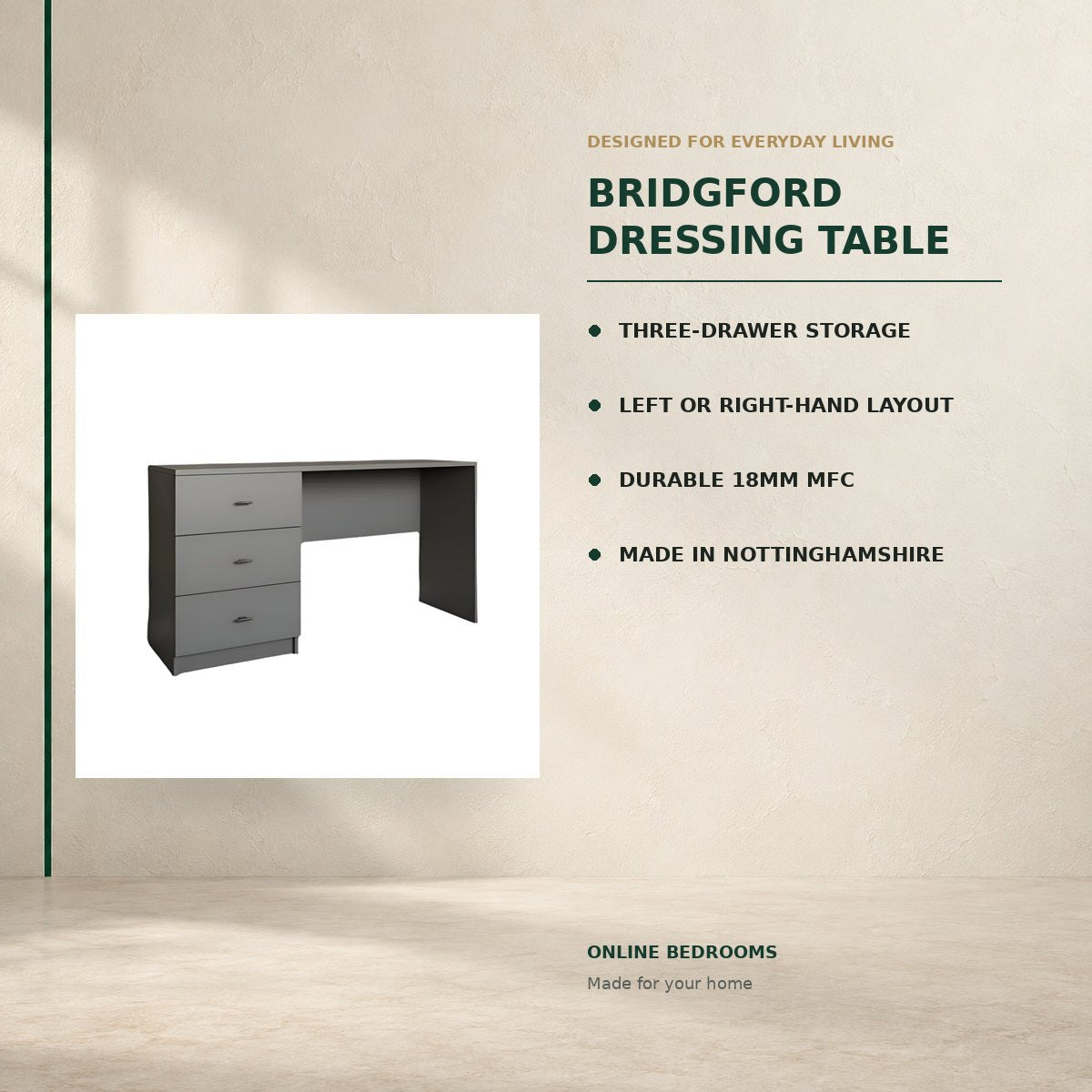 Bridgford Dressing Table With Drawers 2 - Online Bedrooms