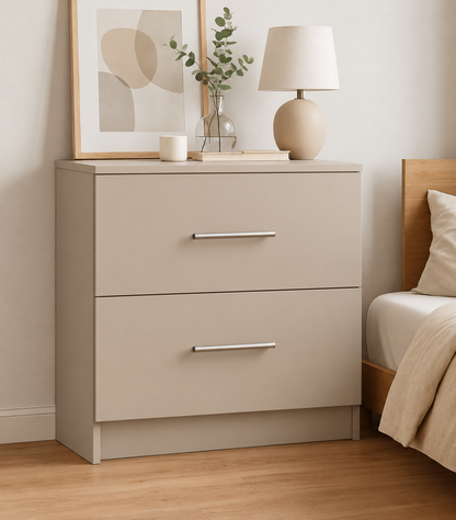Chest of Drawers - 2 Drawers, Cashmere, full-width overlay drawer fronts