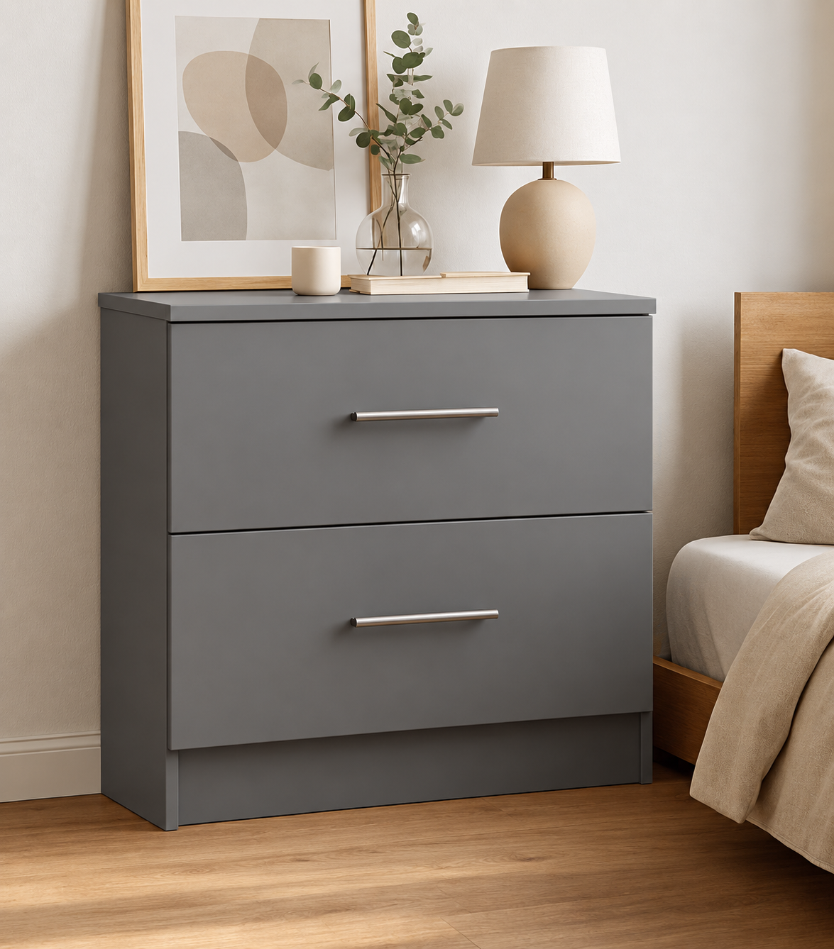 Chest of Drawers - 2 Drawers, Graphite, full-width overlay drawer fronts