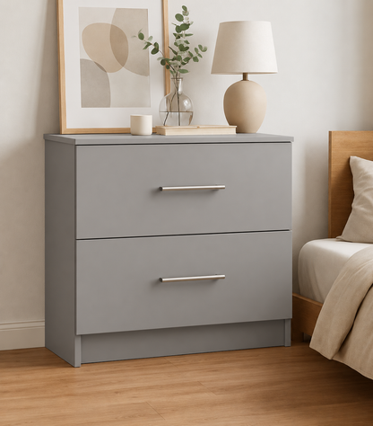 Chest of Drawers - 2 Drawers, Light Grey, full-width overlay drawer fronts
