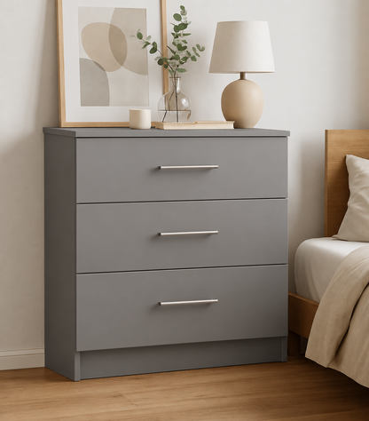 Chest of Drawers - 3 Drawers, Dust Grey, full-width overlay drawer fronts