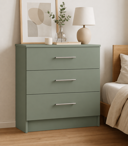 Chest of Drawers - 3 Drawers, Sage Green, full-width overlay drawer fronts