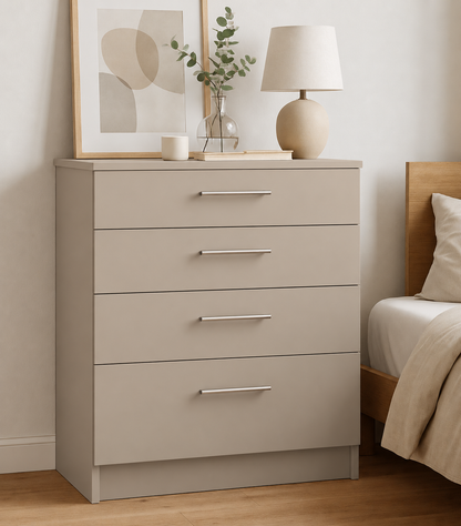 Chest of Drawers - 4 Drawers, Cashmere, full-width overlay drawer fronts