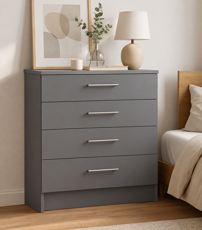 Chest of Drawers - 4 Drawers, Graphite, full-width overlay drawer fronts