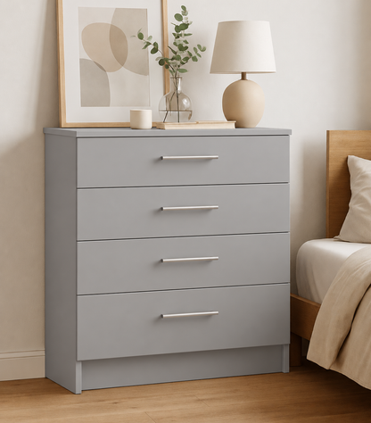Chest of Drawers - 4 Drawers, Light Grey, full-width overlay drawer fronts