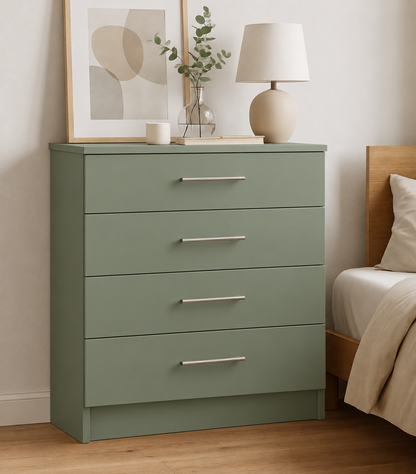 Chest of Drawers - 4 Drawers, Sage Green, full-width overlay drawer fronts