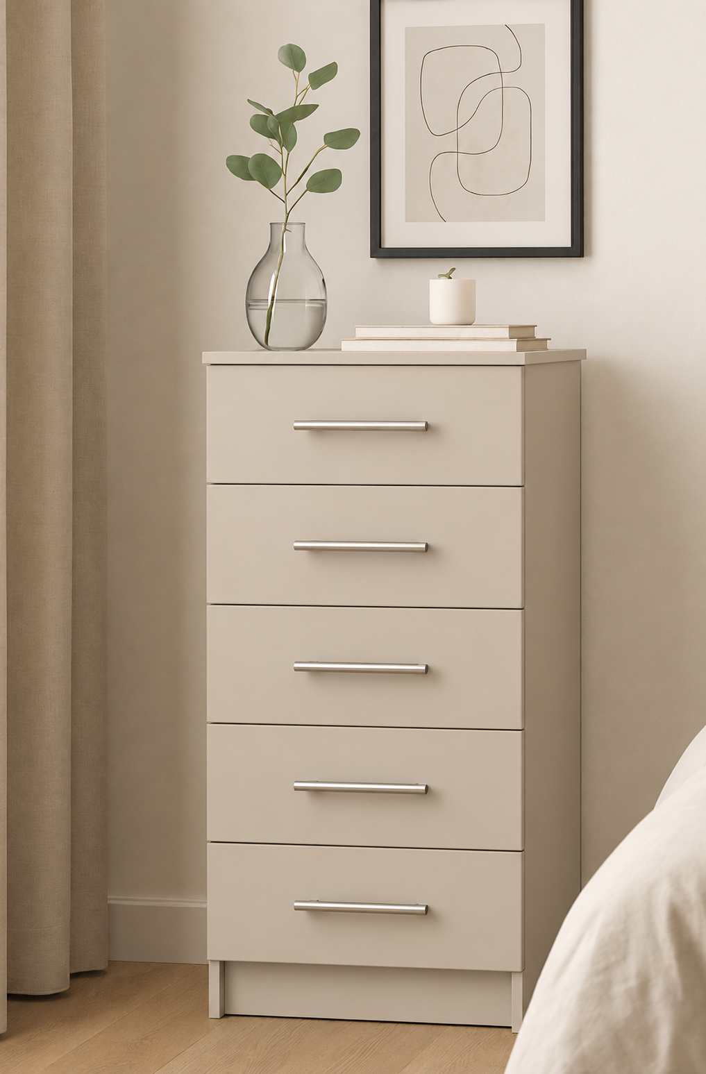 Chest of Drawers - 5 Drawers (Narrow), Cashmere, corrected narrow proportions