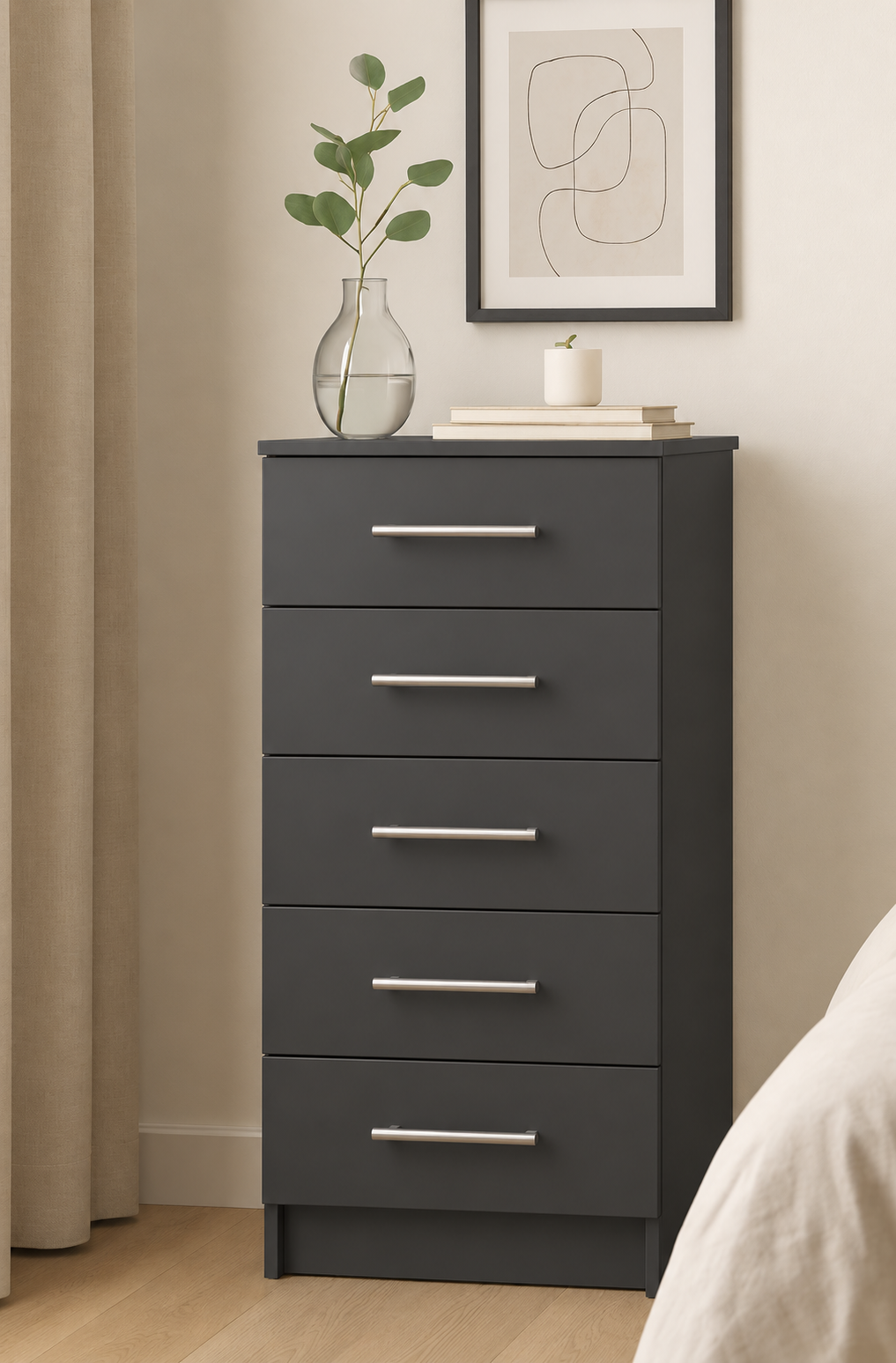 Chest of Drawers - 5 Drawers (Narrow), Graphite, corrected narrow proportions