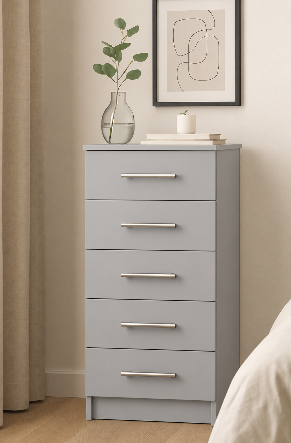 Chest of Drawers - 5 Drawers (Narrow), Light Grey, corrected narrow proportions