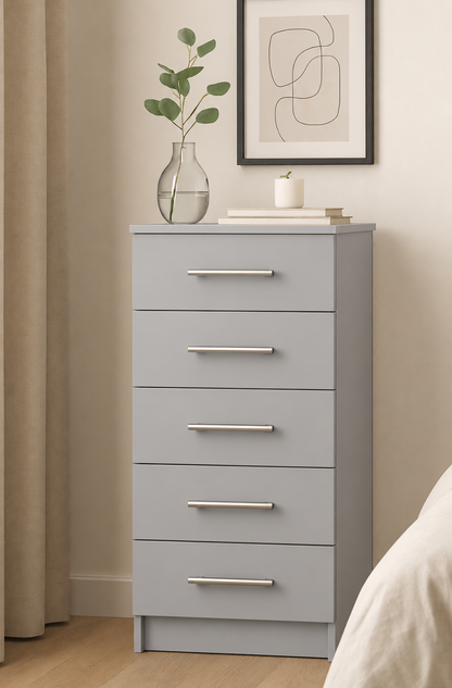 Chest of Drawers - 5 Drawers (Narrow), Light Grey, corrected narrow proportions