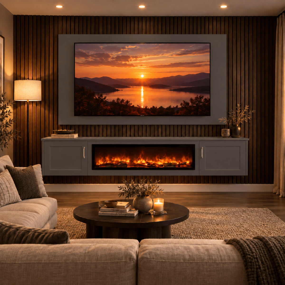 Colston Shaker Floating Media Wall Unit - 40" Fireplace 3 - Online Bedrooms