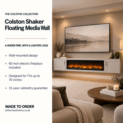 Colston Shaker Floating Media Wall Unit - Large 60" Fireplace 2 - Online Bedrooms