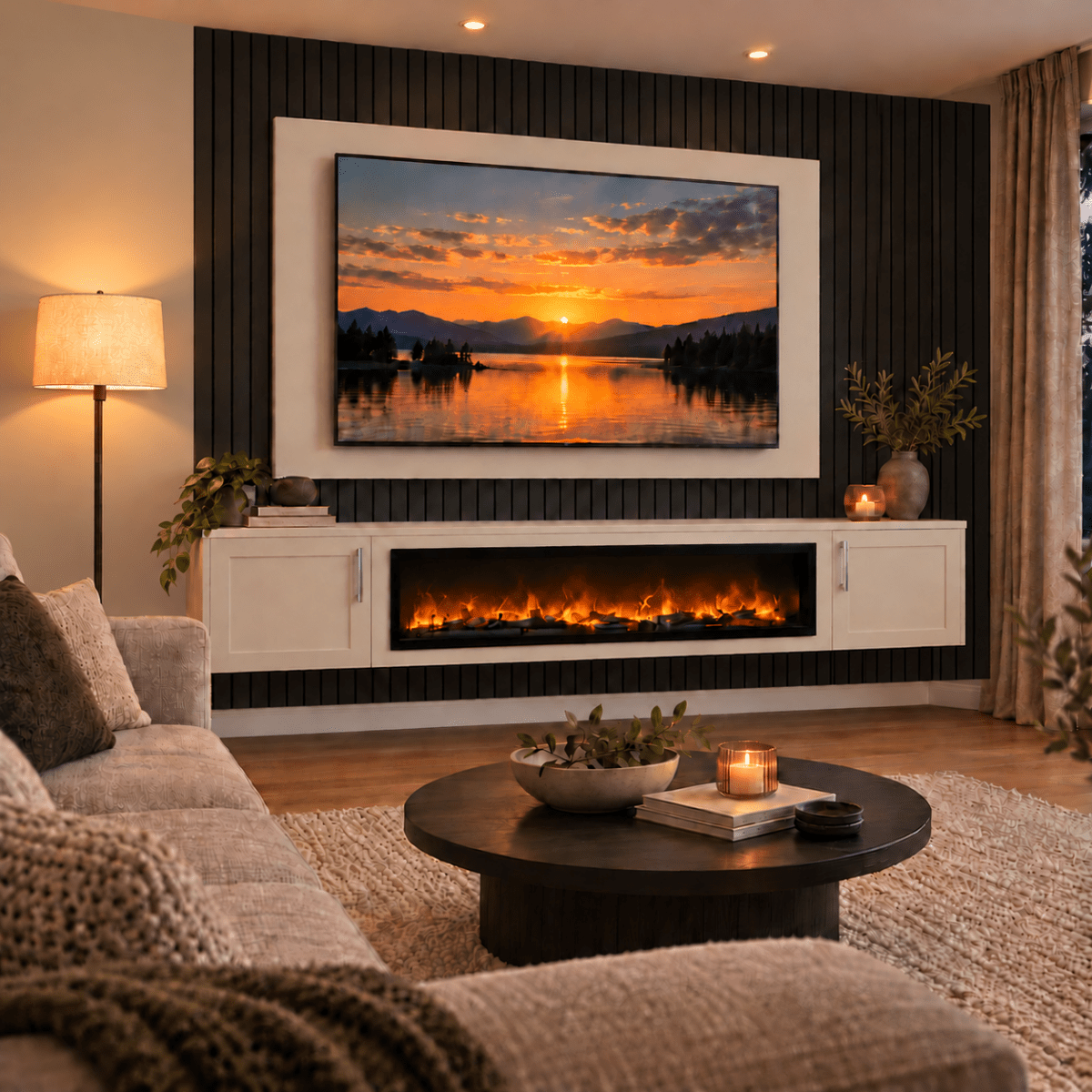 Colston Shaker Floating Media Wall Unit - Large 60" Fireplace 1 - Online Bedrooms