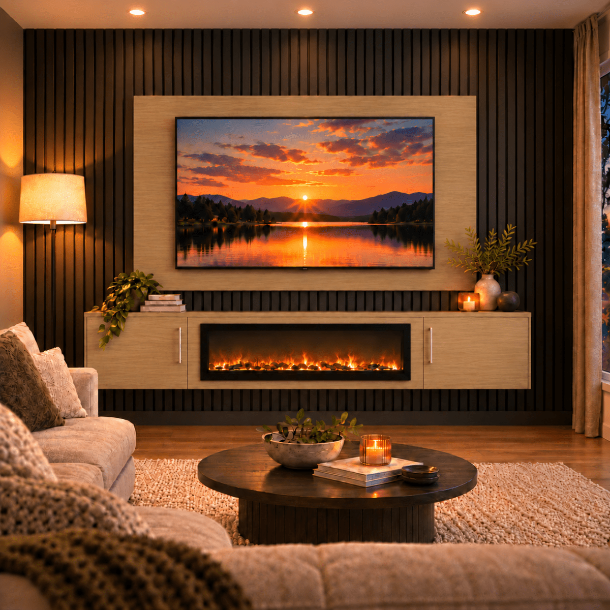Colston Smooth Floating Media Wall Unit - 40" Fireplace 7 - Online Bedrooms