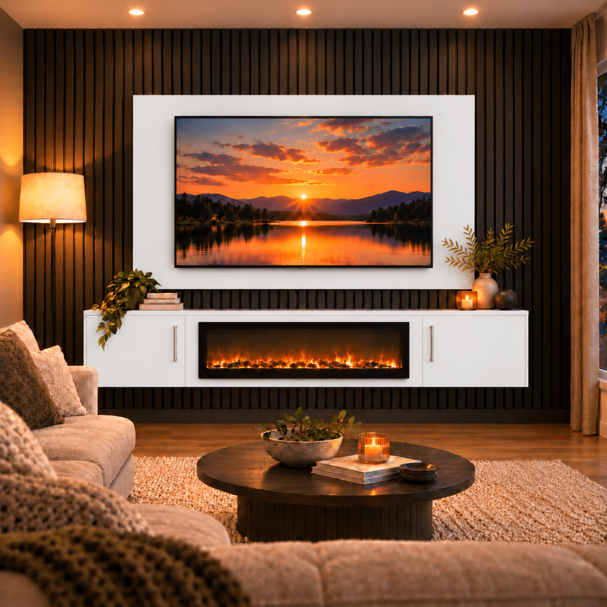 Colston Smooth Floating Media Wall Unit - 40" Fireplace 3 - Online Bedrooms