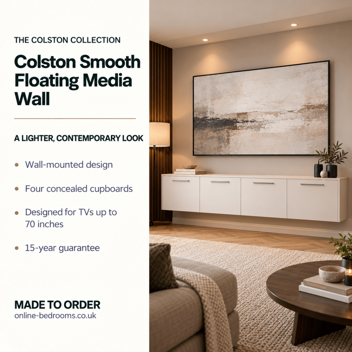 Colston Smooth Floating Media Wall Unit 2 - Online Bedrooms