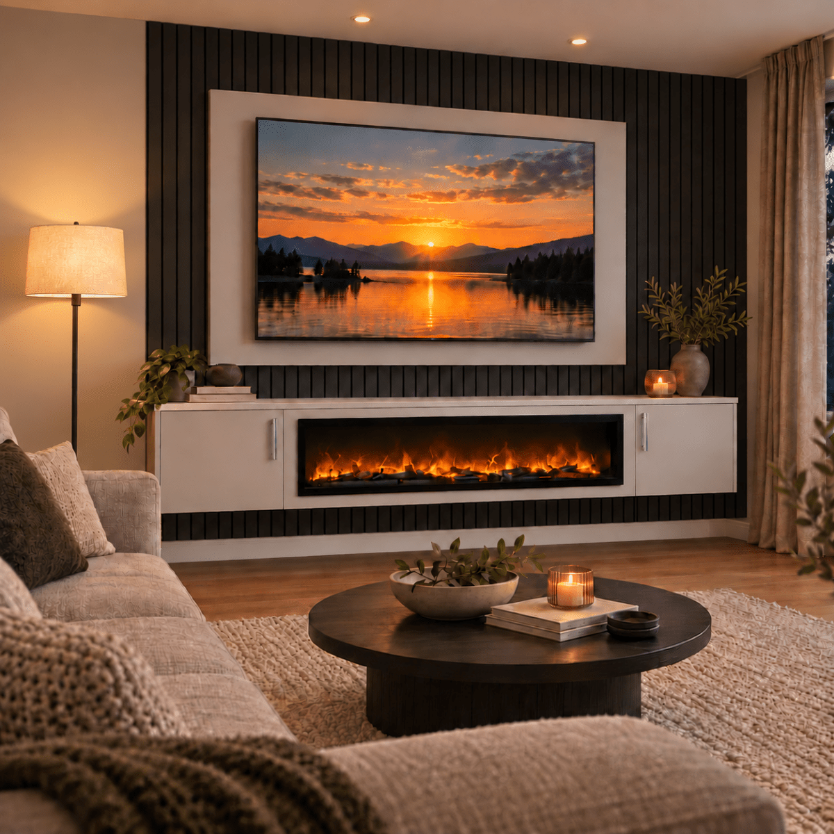 Colston Smooth Floating Media Wall Unit - Large 60" Fireplace 1 - Online Bedrooms