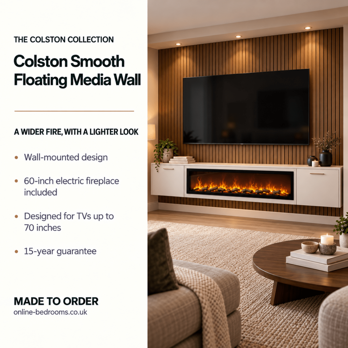 Colston Smooth Floating Media Wall Unit - Large 60" Fireplace 2 - Online Bedrooms