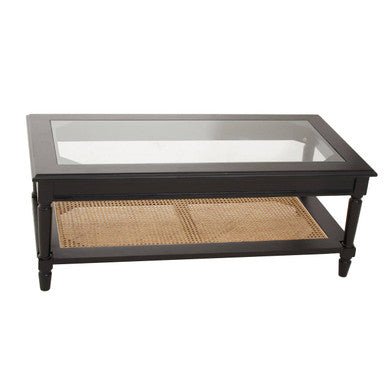 Corso Black Coffee Table with Natural Rattan Shelf 3 - Online Bedrooms