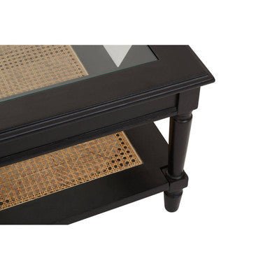 Corso Black Coffee Table with Natural Rattan Shelf 5 - Online Bedrooms